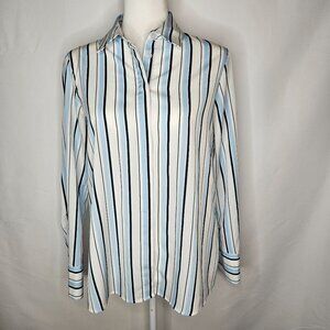 ZAC & Rachel Size Small Blue Stripe Button Down Long Shirt Soft Polyester Classi